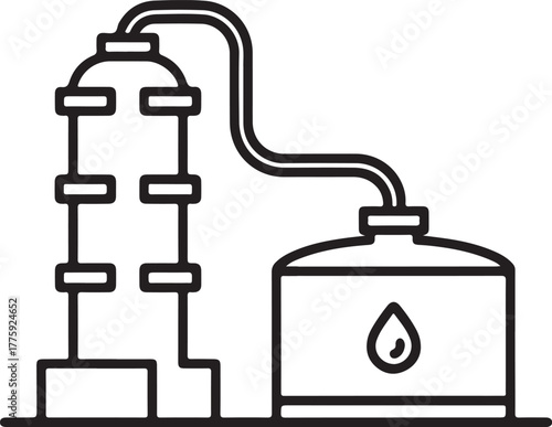 Industrial distillation tower and storage tank icon