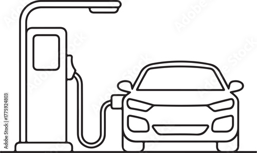 Electric car charging at charging station icon