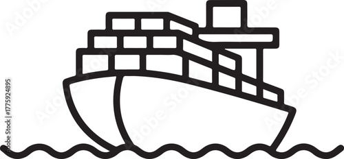 Container ship sailing on wavy water line art
