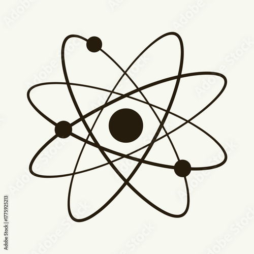 Stylized atom model with nucleus and orbiting electrons