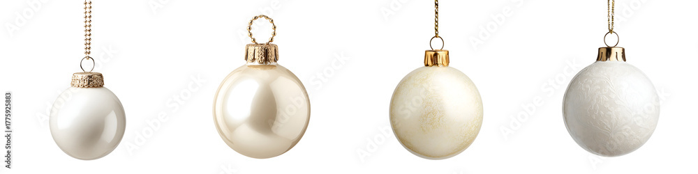Fototapeta premium Elegant Christmas Ornaments: Collection of White Pearl Baubles
