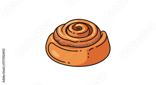 A deliciously sweet and warm cinnamon roll illustration, featuring a perfectly coiled dough with a sugary topping, isolated on a clean white background.