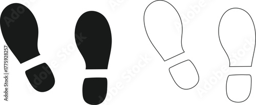 Solid and Outline Footprint Icons: Black Shoe Prints Vector Set