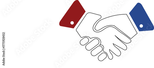 Professional Handshake Icon: Red and Blue Business Partnership Graphic
