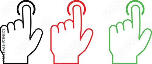 Colored Hand Cursor Icons: Tap, Click, and Touch Gesture Vector Set