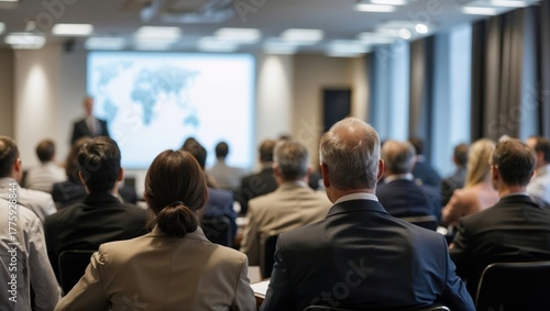 Wallpaper Mural Business People Meeting and Working while Business Executive Lead Presenter Speaks to Group of Successful Technology Entrepreneurs. Consultant Advisor. Growth Training Lecture. Defocused Blurred Torontodigital.ca