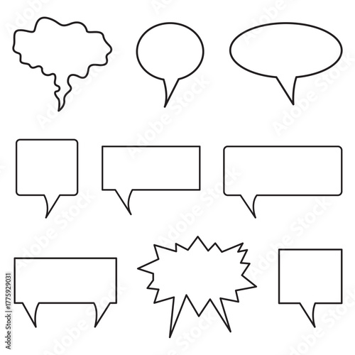 Collection of various blank speech bubbles and thought balloons illustration