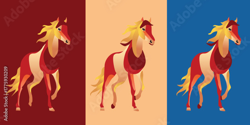 Dynamic vector art of a charging red mythological horse. Symbolizes power and success for your 2026 Chinese New Year greeting cards and business banners.