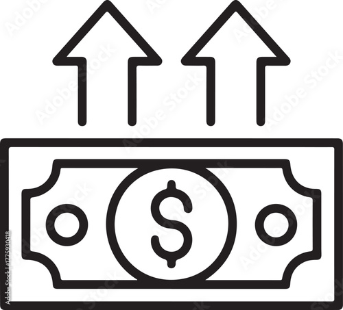 Money growth icon with upward arrows