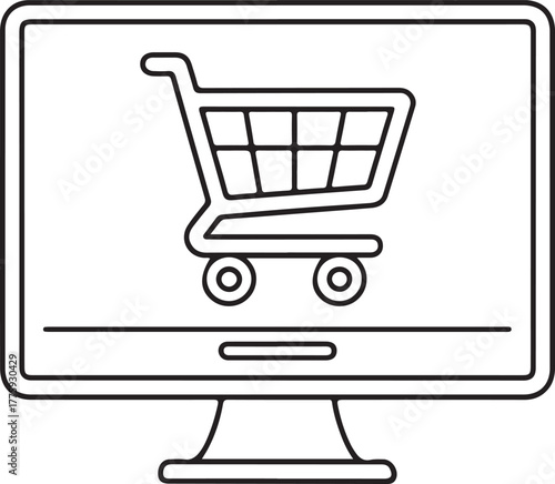 Computer screen displaying an online shopping cart icon