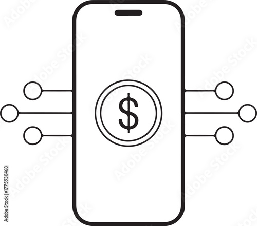 Smartphone displaying dollar coin with digital connections