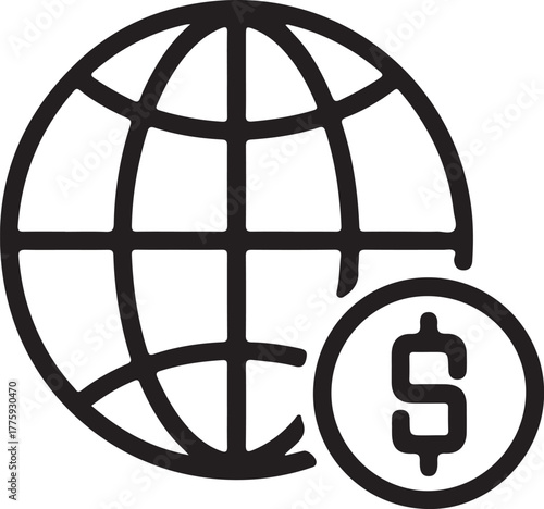 Global finance and business icon with dollar symbol