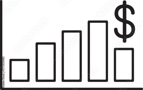 Bar chart showing financial growth with dollar sign
