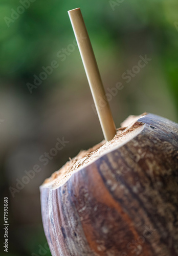 eau de coco naturelle et sa paille