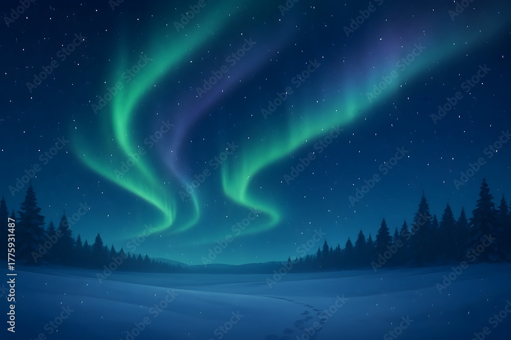 Fototapeta premium Aurora Borealis over a Winter Forest Landscape