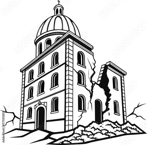 Destroyed Building Icon Silhouette Vecto
