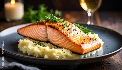 Pan-Seared Salmon Fillet on Creamy Mashed Potatoes