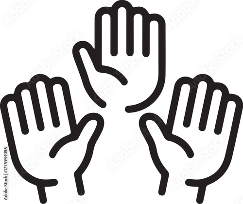 Three open hands raised in agreement or participation