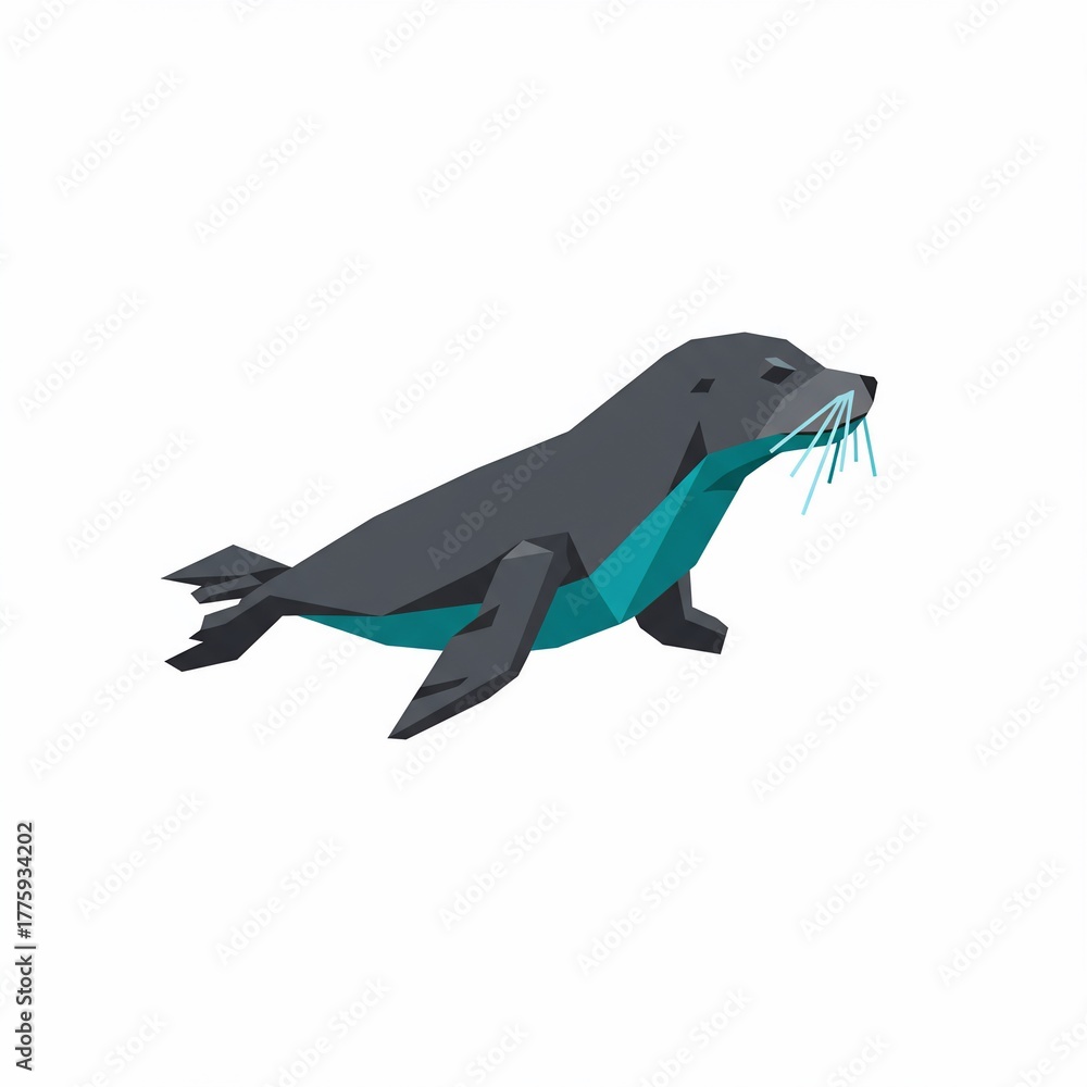 Obraz premium A stylized illustration of a seal with geometric shapes, featuring dark grey and teal accents against a white background