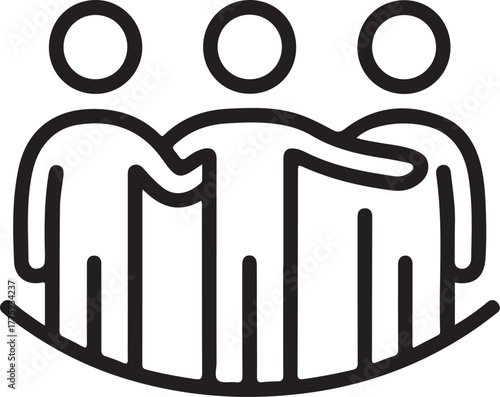 Three people hugging together icon friendship symbol