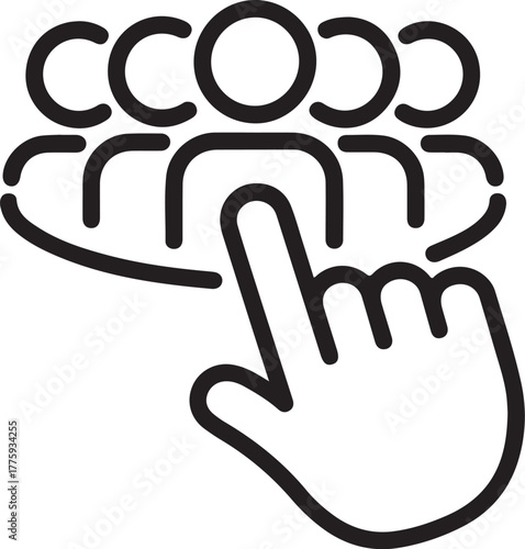 Hand cursor selecting one person from a group