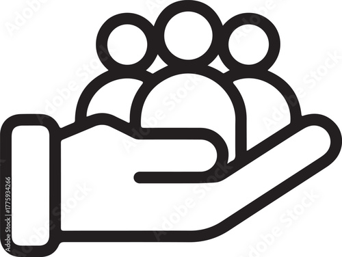 Hand holding group of people icon