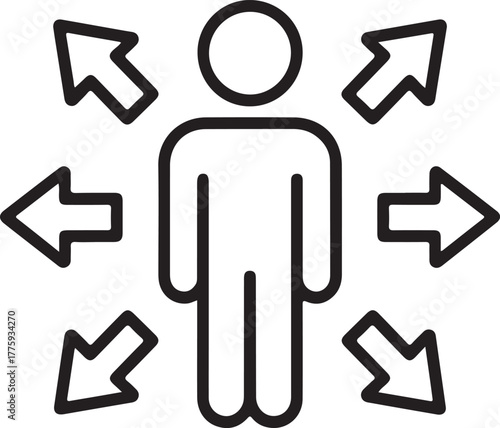 Person surrounded by arrows indicating choices