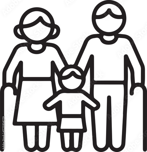 Stylized icon of a family with grandparents and child