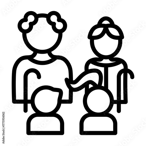 Grandparents and Children Vector Line Icon Design