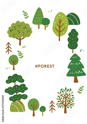 P手描きの可愛い木のフレーム素材