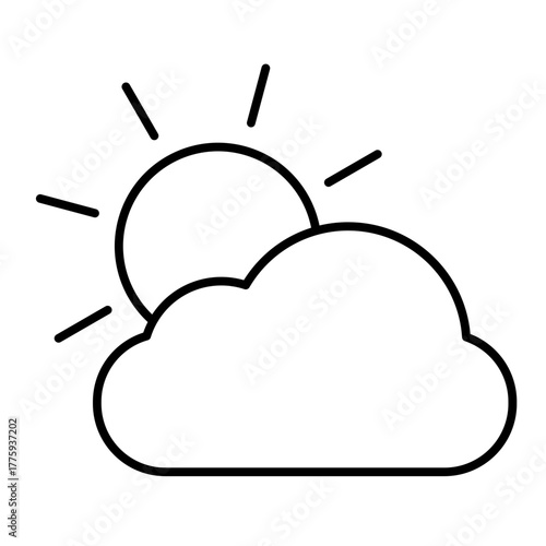 sun behind a cloud line icon with editable stroke