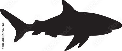 black shark silhouette, black vector icon style, simple shape, clean cut, white background, no shadow, no text, no gradient, high contrast, 