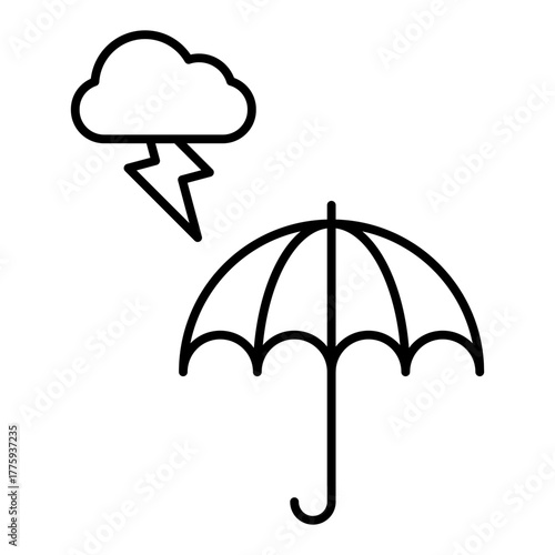 umbrella under a thunder line icon with editable stroke