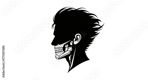 Silhouette of a man's head showing the skeletal structure of his jaw and neck.