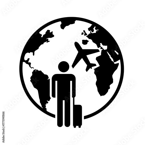 Global travel adventure planning international tourism and airplane flight destinations for vacations worldwide icon