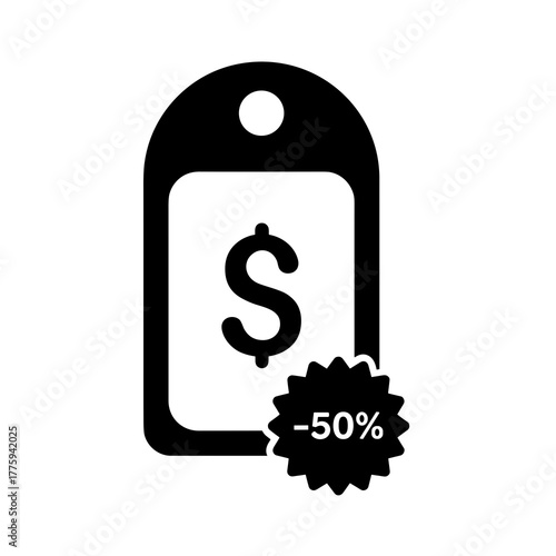Sale price tag with fifty percent off special offer discount for retail and business promotion vector art icon