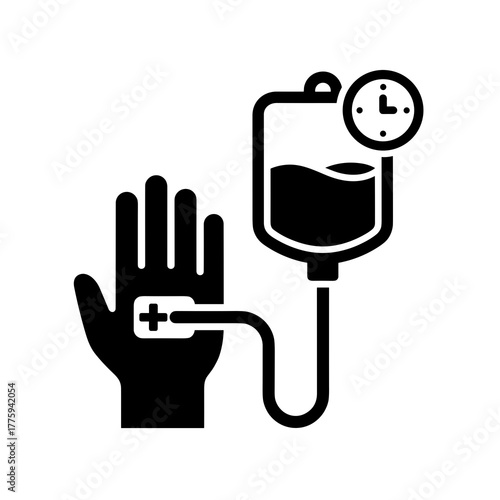 Blood transfusion donation therapy intravenous drip hand medical healthcare treatment vector illustration icon
