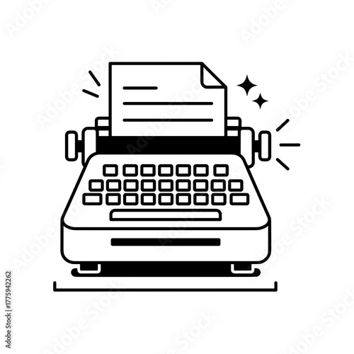 Vintage typewriter machine for writing novel authoring and creative content creation and journalism concept icon