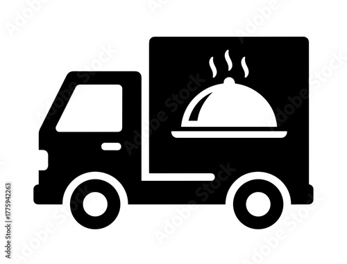 Food delivery truck vector icon for restaurant catering services and takeout order transportation concept icon