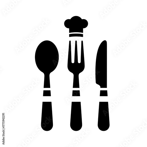 Chef hat cutlery spoon fork knife restaurant kitchen dining food cooking tableware utensils eat dinner lunch icon