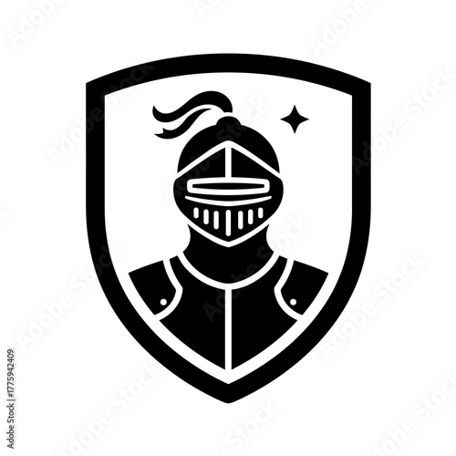 Knight armor shield medieval warrior helmet protection battle strong courage defence fantasy illustration icon
