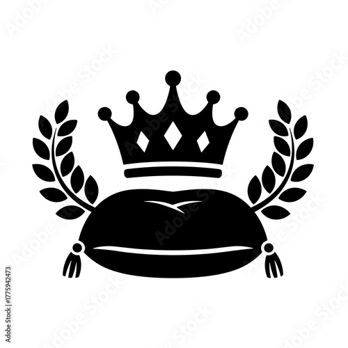 Crown with laurel wreath on pillow vector illustration for royal kingdom symbol or luxury design element icon