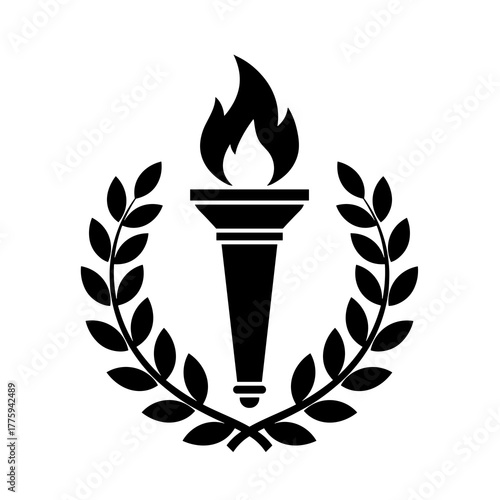 Torch flame laurel wreath vector illustration symbol of victory achievement olympic games sport motivation icon