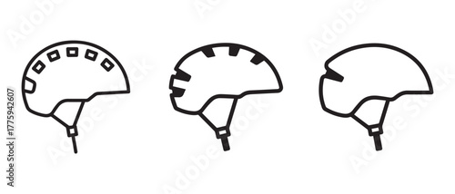 Bicycle helmet icon set, bike safety head protection vector, cycling gear line art