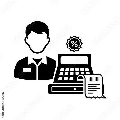Cashier checkout point of sale pos system retail store clerk discount sales transaction payment terminal icon