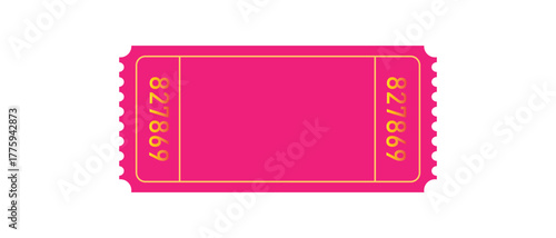Pink blank ticket with yellow border, vector admit one event pass illustration