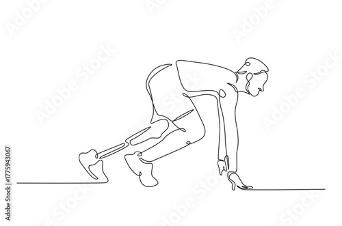 Disabled runner using a prosthetic leg in continuous one line drawing. Single line art illustration of Disability runner using a prosthetic leg. Editable vector.