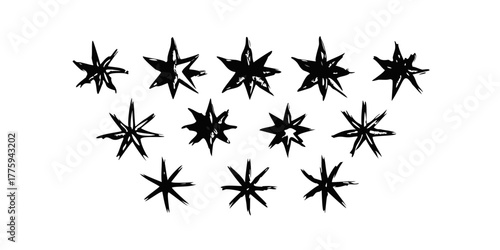 Hand-drawn stars arranged in a stylized arc, conveying a sense of wonder and artistic expression. The stars, rendered with a brushstroke effect, suggest an ethereal quality.