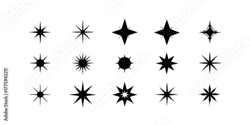 A collection of various star shapes, each unique in its design, arranged in rows. These stars offer diverse options for adding a touch of brilliance and charm to various projects.