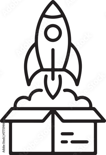 Rocket launching out of a cardboard box